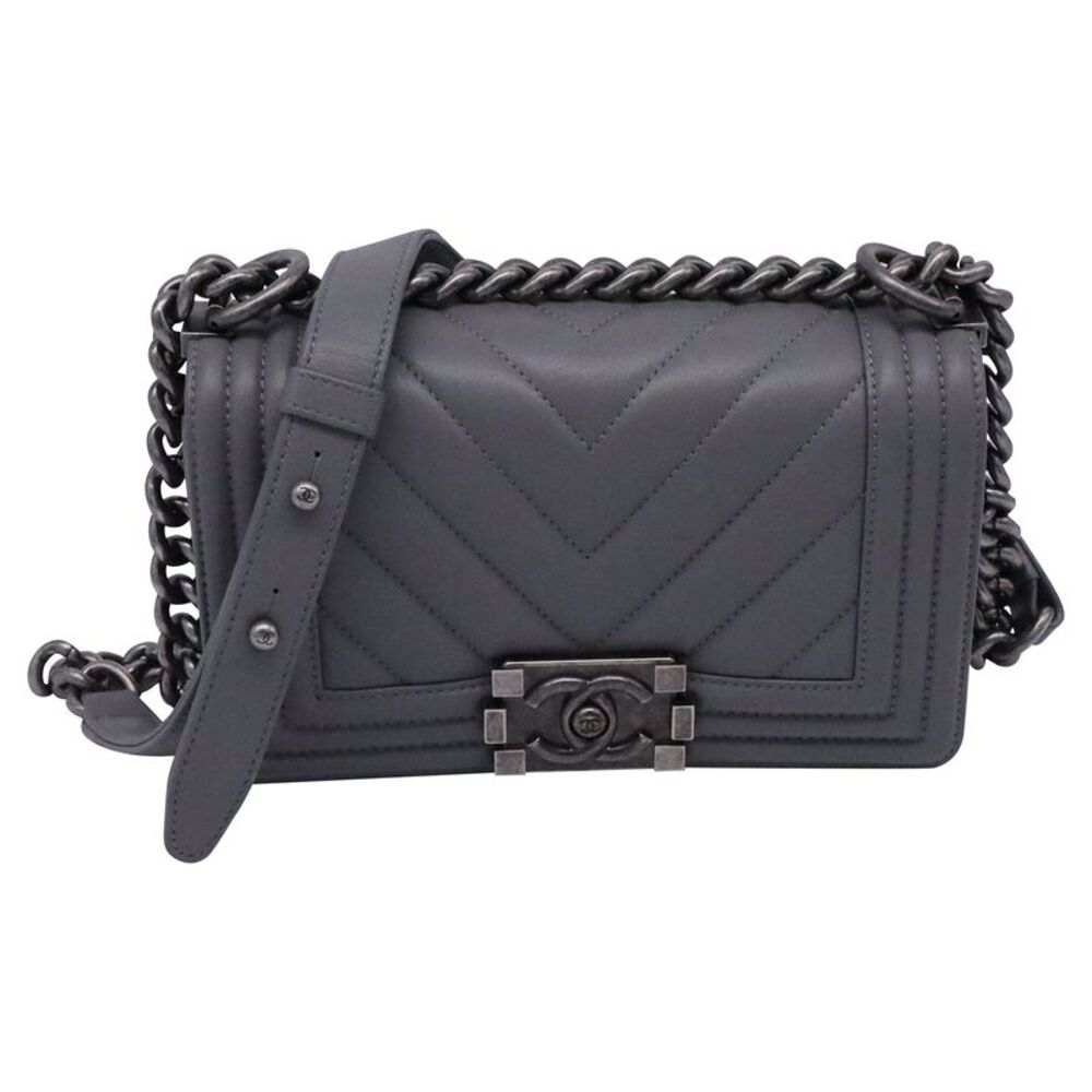 Chanel Small Boy Flap Shoulder Bag in Grey Calf Leather